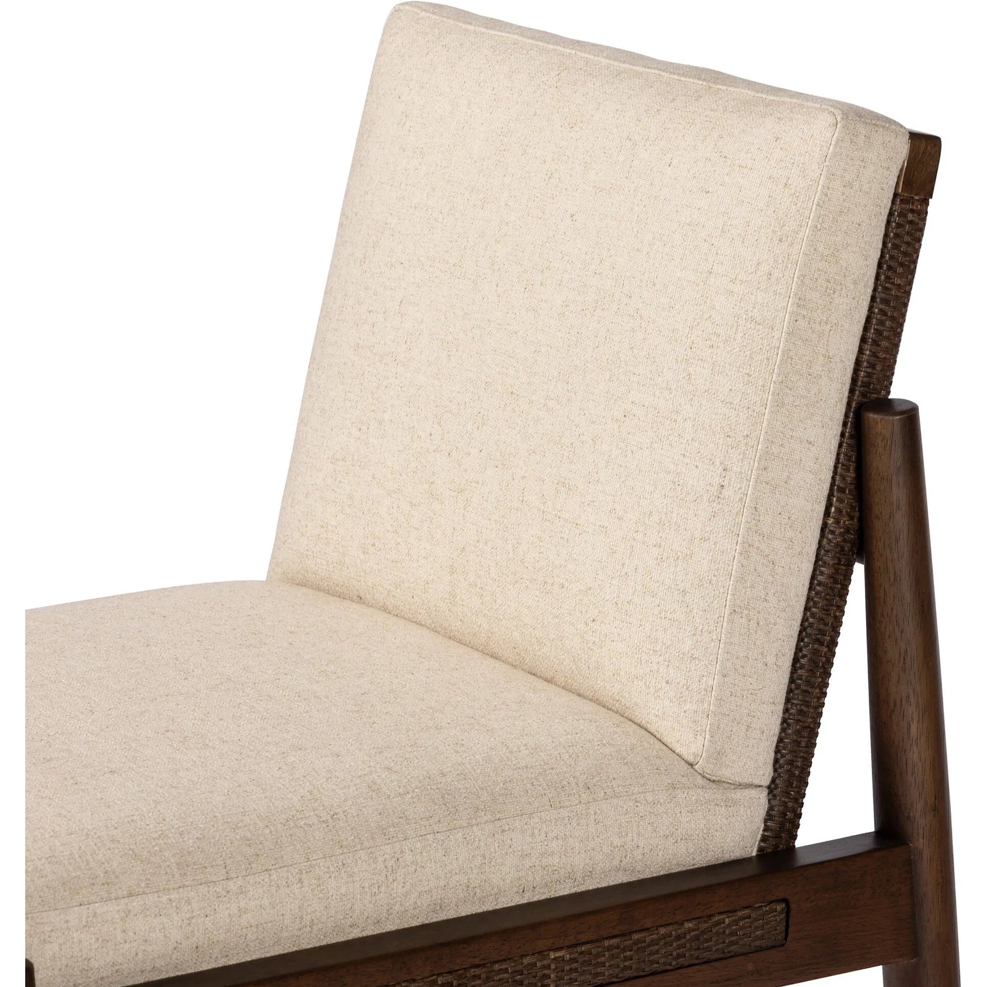 Costera Dining Chair by Four Hands in antwerp natural, almond, vintage cross woven cane. Made from 39% linen, 35% cotton, 26% polyester, solid parawood, cane in a transitional style.