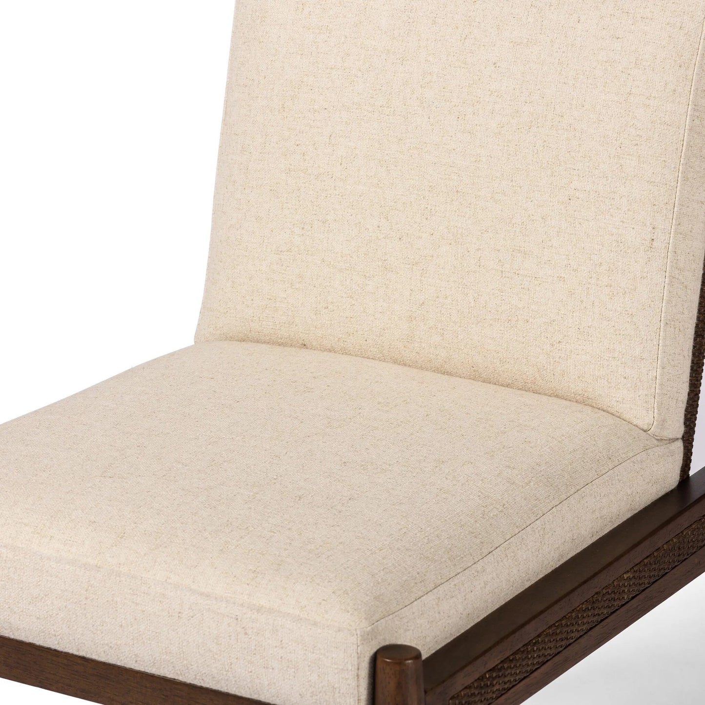 010 SI-2257090 | Closeup | Costera Dining Chair by Four Hands in antwerp natural, almond, vintage cross woven cane. Made from 39% linen, 35% cotton, 26% polyester, solid parawood, cane in a transitional style.