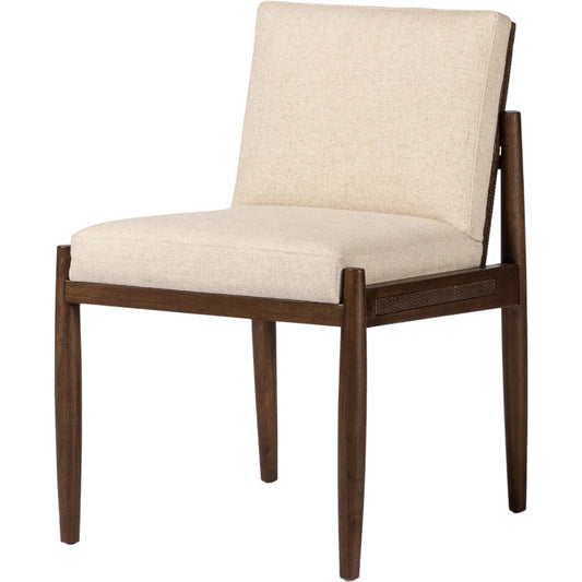 Costera Dining Chair by Four Hands in antwerp natural, almond, vintage cross woven cane. Made from 39% linen, 35% cotton, 26% polyester, solid parawood, cane in a transitional style.