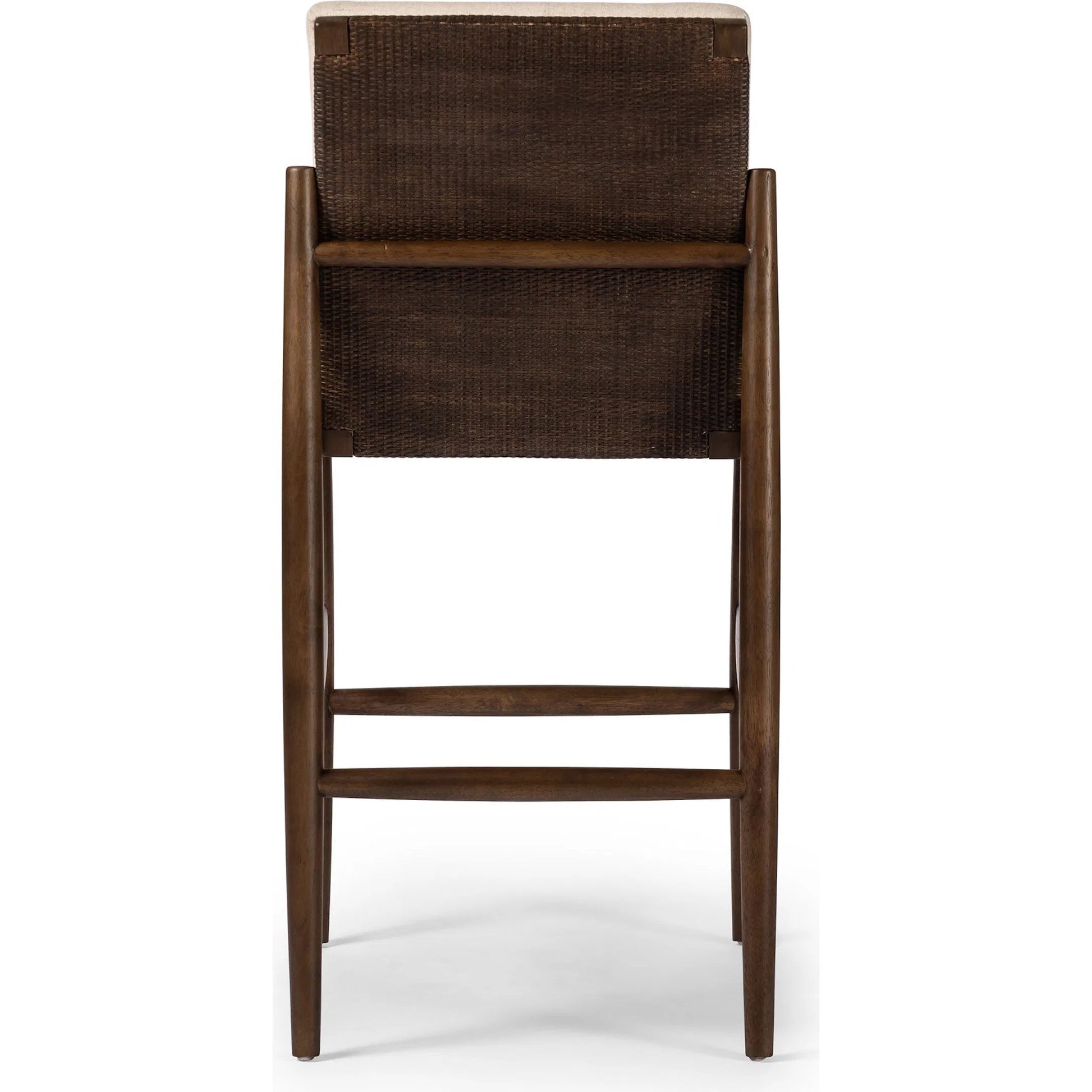 Costera Counter Stool by Four Hands in antwerp natural, almond, vintage cross woven cane. Made from 39% linen, 35% cotton, 26% polyester, solid parawood, cane in a transitional style.