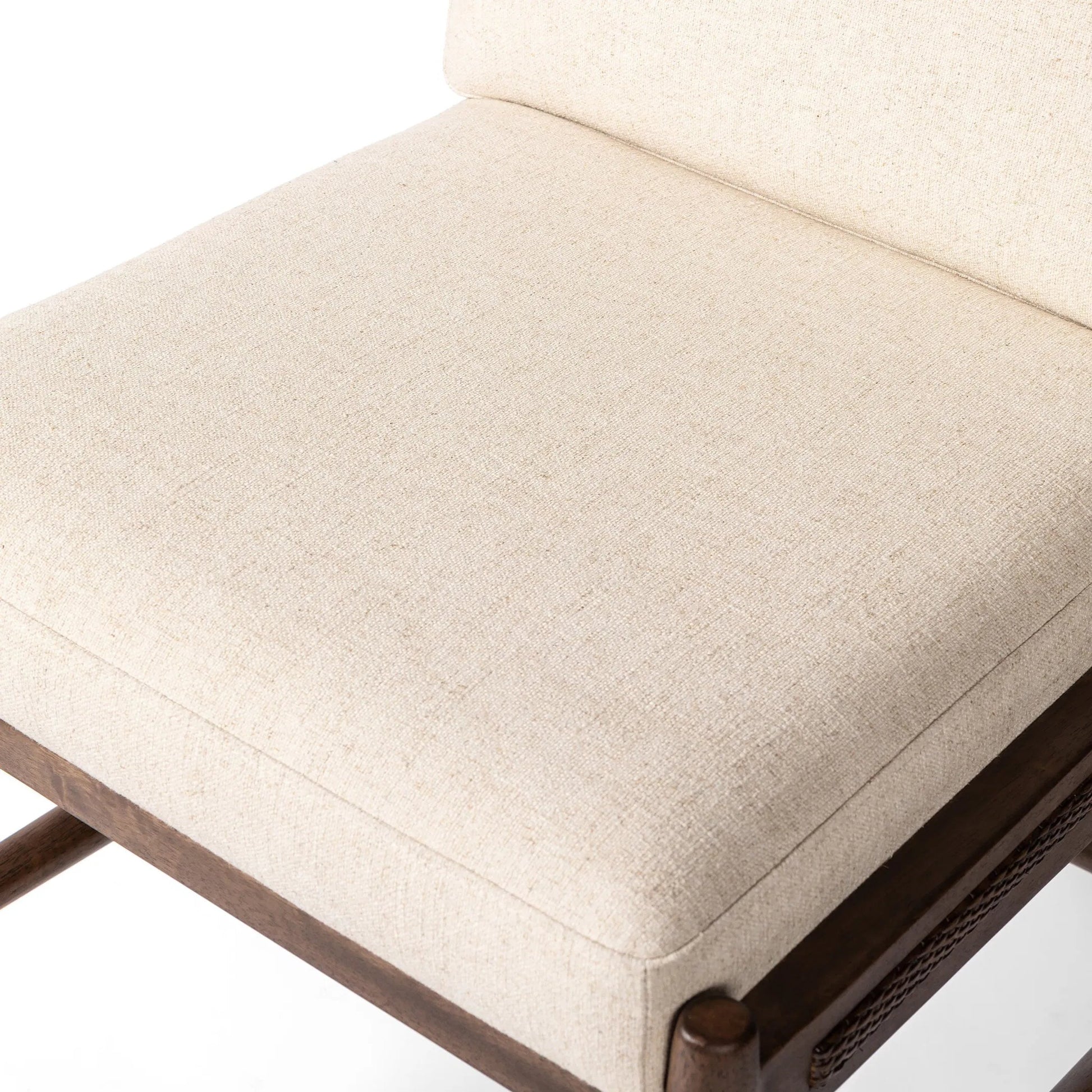 Costera Counter Stool by Four Hands in antwerp natural, almond, vintage cross woven cane. Made from 39% linen, 35% cotton, 26% polyester, solid parawood, cane in a transitional style.
