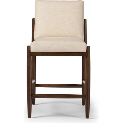 Costera Counter Stool by Four Hands in antwerp natural, almond, vintage cross woven cane. Made from 39% linen, 35% cotton, 26% polyester, solid parawood, cane in a transitional style.