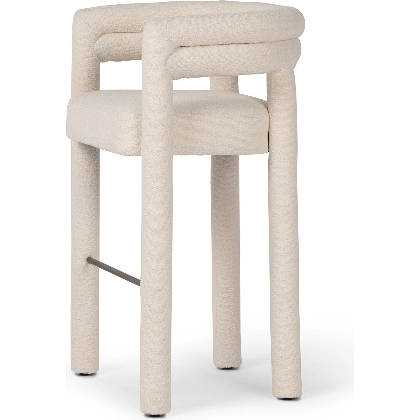022 SI-2137614 | Closeup | Tacova Bar Stool by Four Hands in florence cream, antique brass. Made from 100% polyester, iron in a modern style.