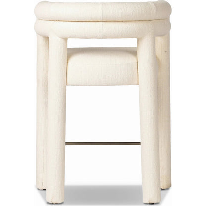 Tacova Counter Stool by Four Hands in kerbey ivory, antique brass. Made from 96% polyester, 4% acrylic, iron in a modern style.