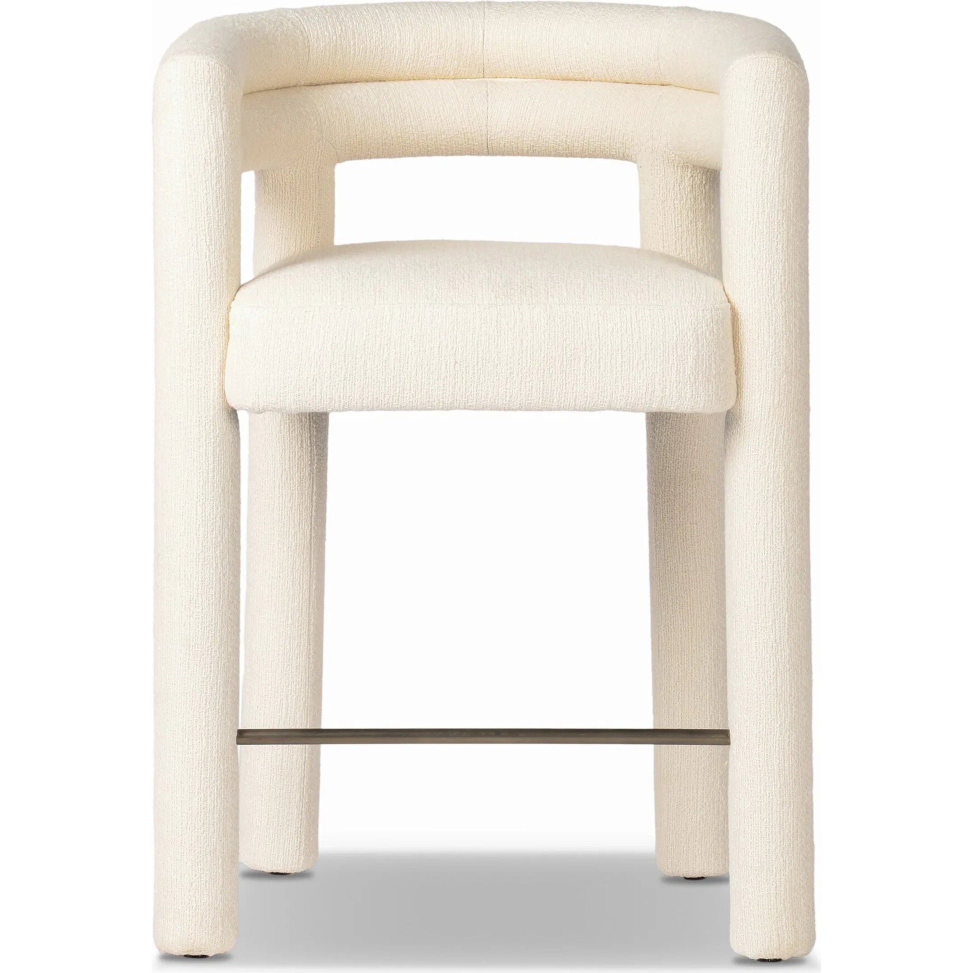 Tacova Counter Stool by Four Hands in kerbey ivory, antique brass. Made from 96% polyester, 4% acrylic, iron in a modern style.
