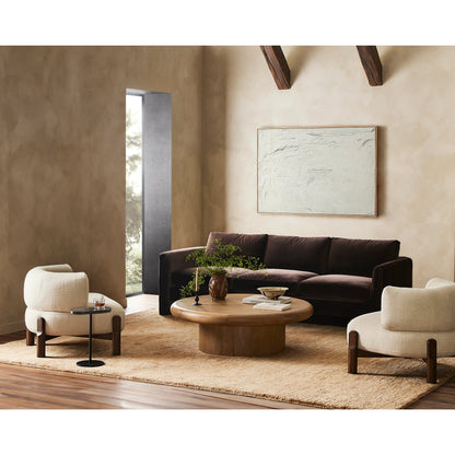 Zach Large Coffee Table by Four Hands in burnished parawood. Made from rubberwood veneer, solid parawood in a modern style.