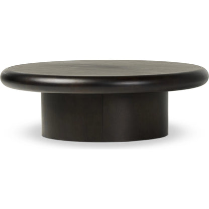 Zach Large Coffee Table by Four Hands in burnished parawood. Made from rubberwood veneer, solid parawood in a modern style.