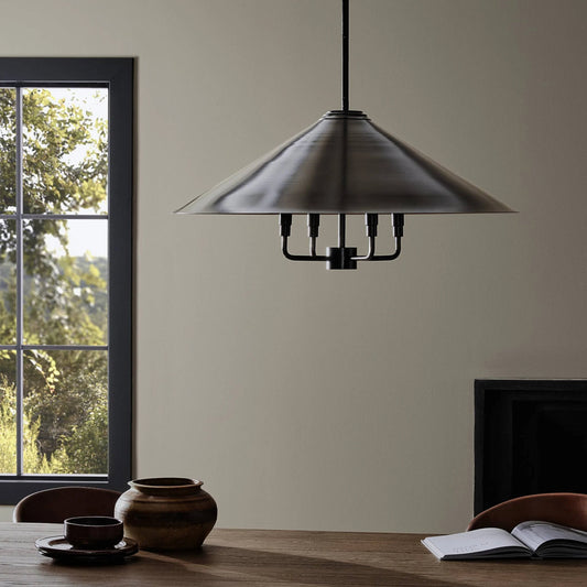 Siriano Chandelier by Four Hands in oil-rubbed bronze, antique brass. Made from iron, thermoplastic in a modern style.