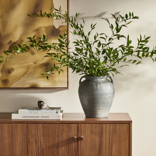 Laith Vase by Four Hands in aged black. Made from terracotta in a unique style.