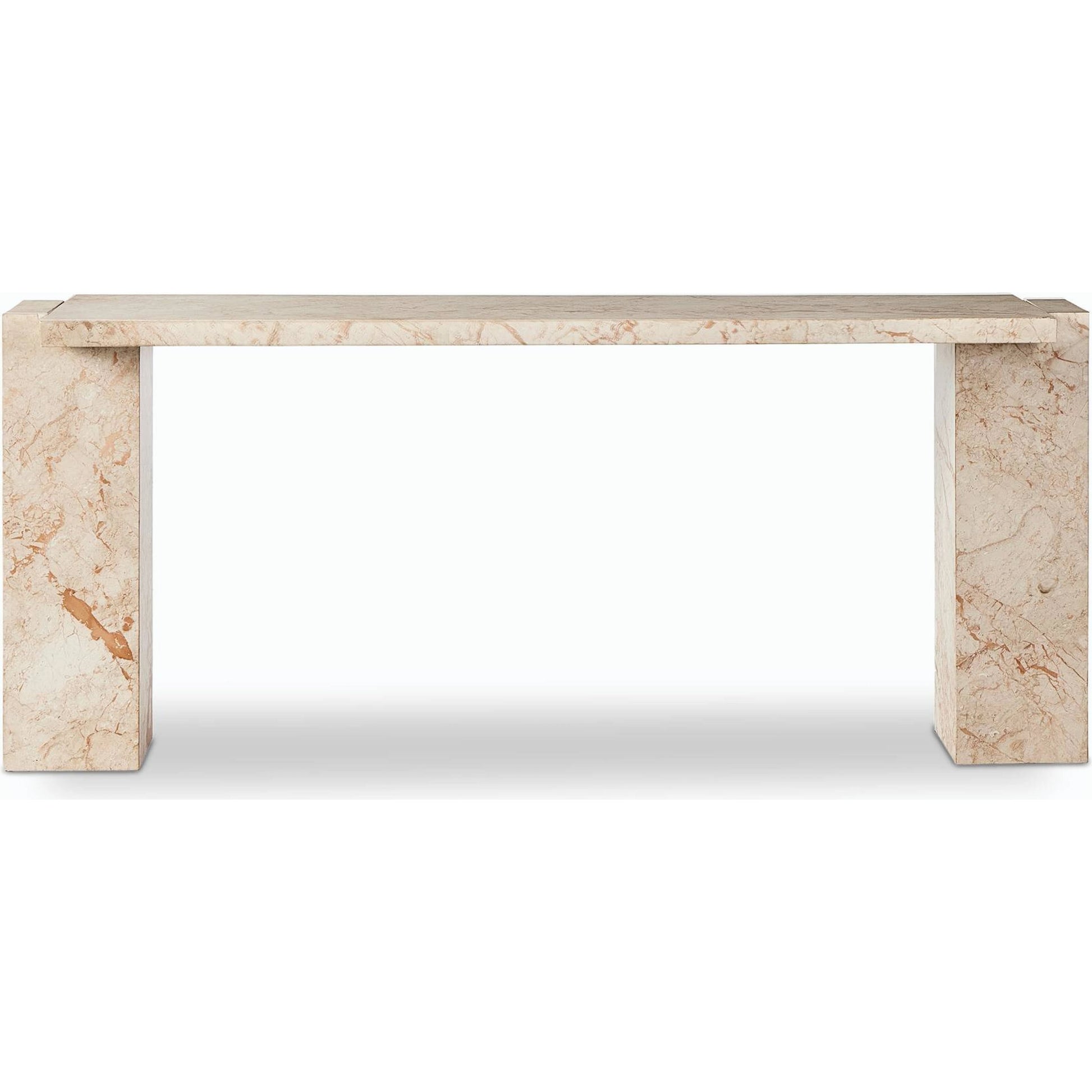 Romano Console Table by Four Hands in desert taupe marble. Made from solid marble in a modern style.
