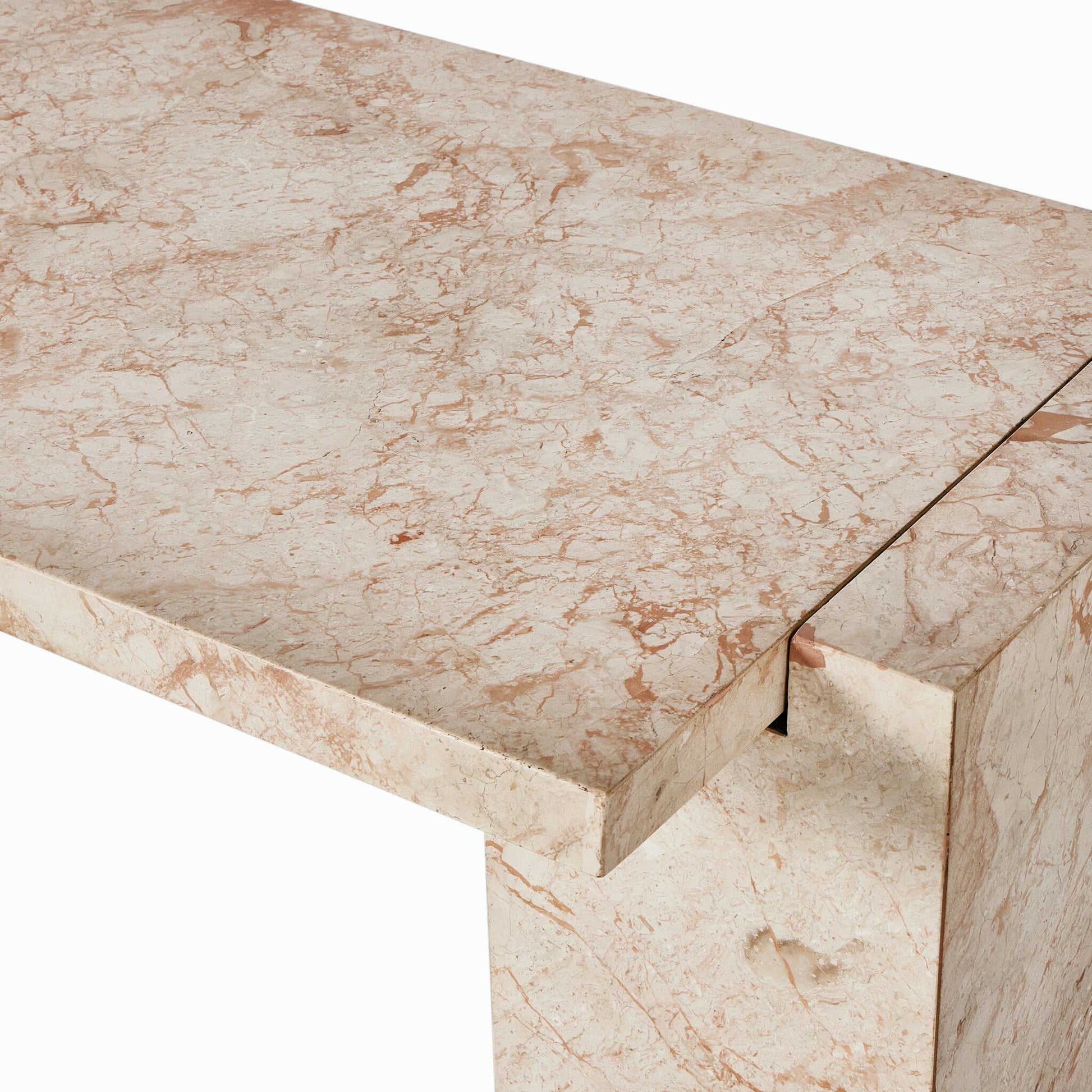 Romano Console Table by Four Hands in desert taupe marble. Made from solid marble in a modern style.
