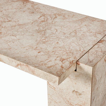 Romano Console Table by Four Hands in desert taupe marble. Made from solid marble in a modern style.