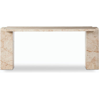 Romano Console Table by Four Hands in desert taupe marble. Made from solid marble in a modern style.