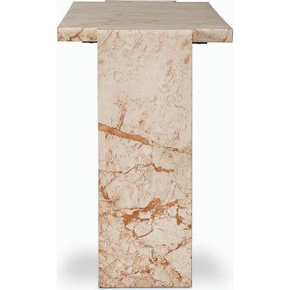 Romano Console Table by Four Hands in desert taupe marble. Made from solid marble in a modern style.