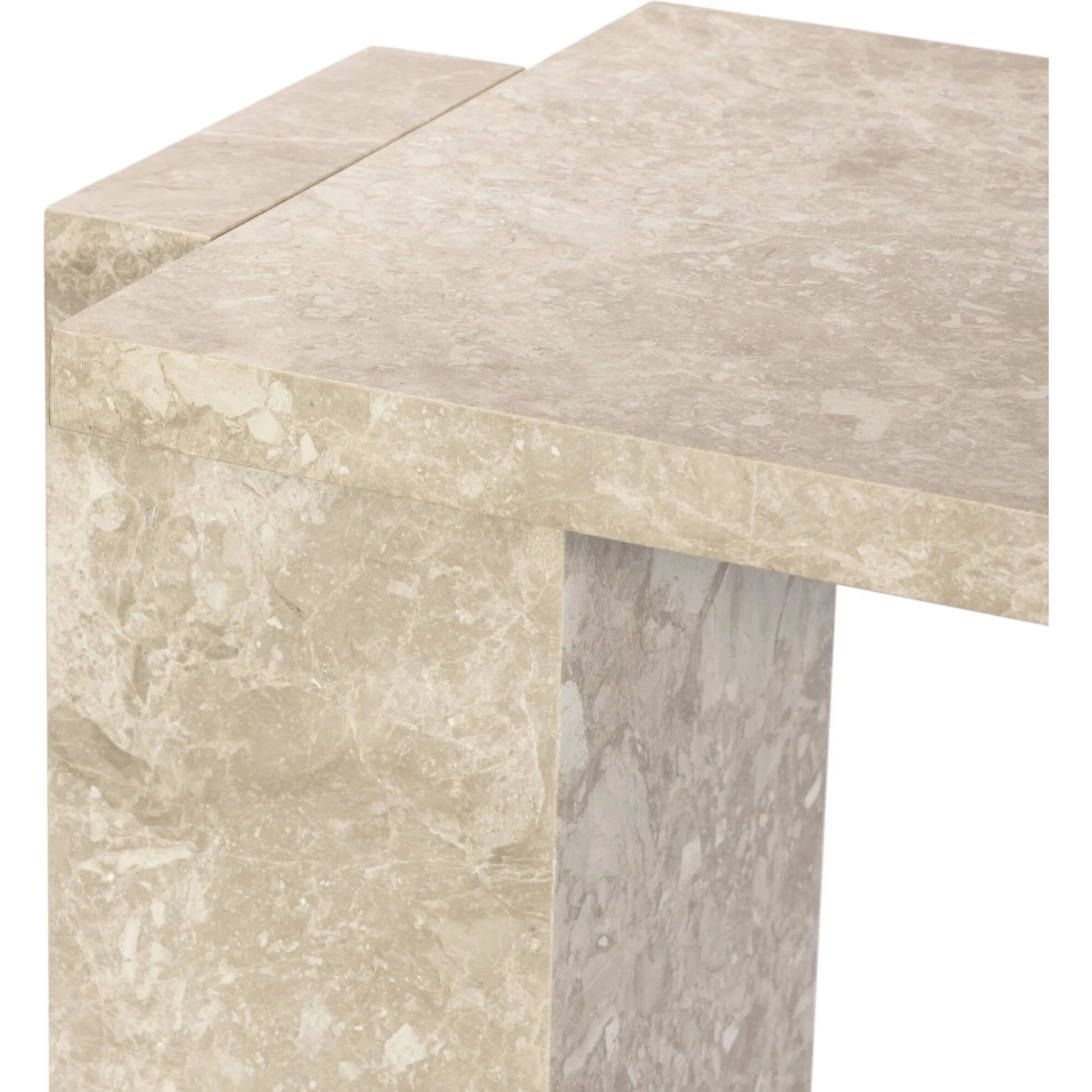 Romano Console Table by Four Hands in desert taupe marble. Made from solid marble in a modern style.
