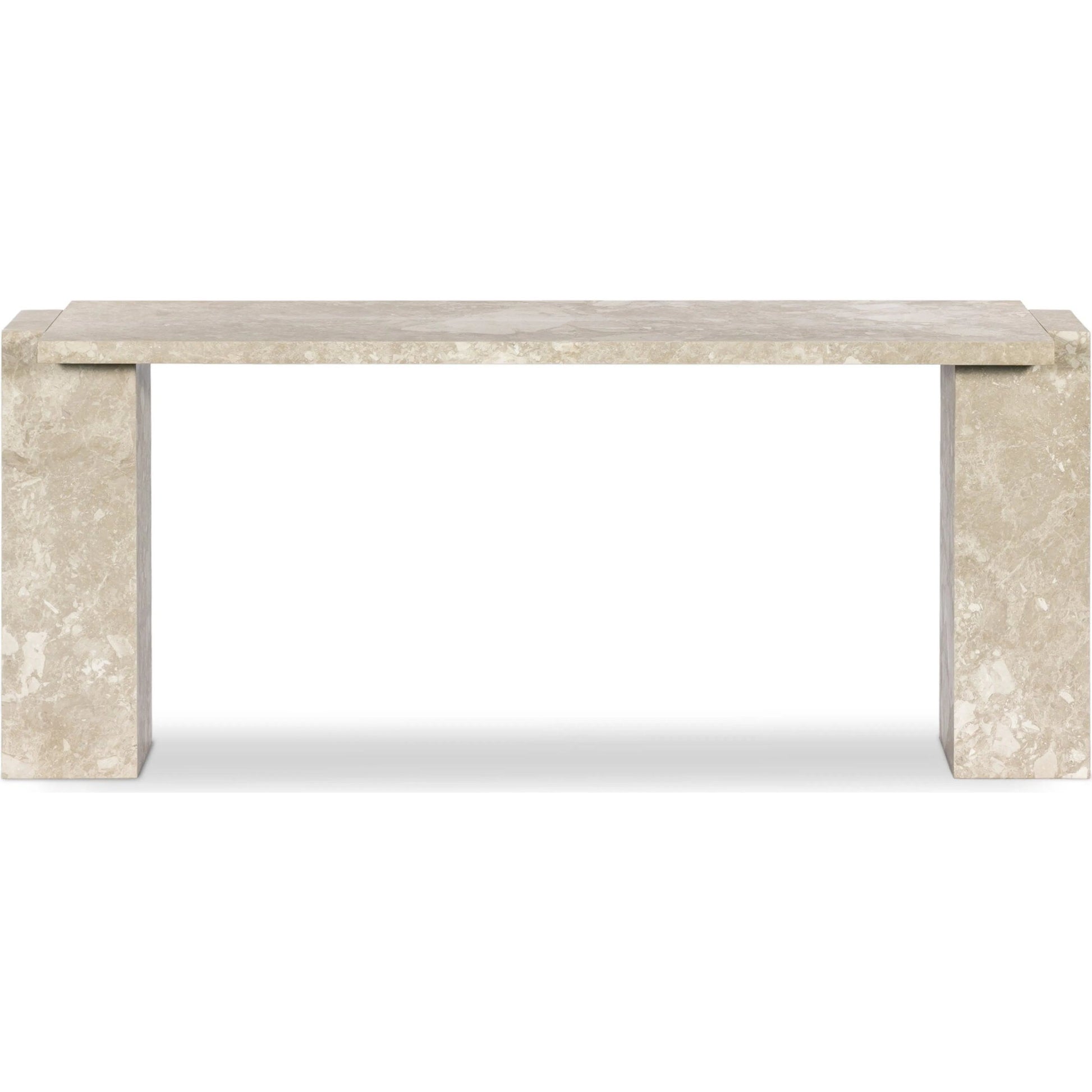 Romano Console Table by Four Hands in desert taupe marble. Made from solid marble in a modern style.