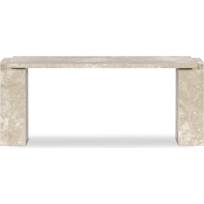 Romano Console Table by Four Hands in desert taupe marble. Made from solid marble in a modern style.