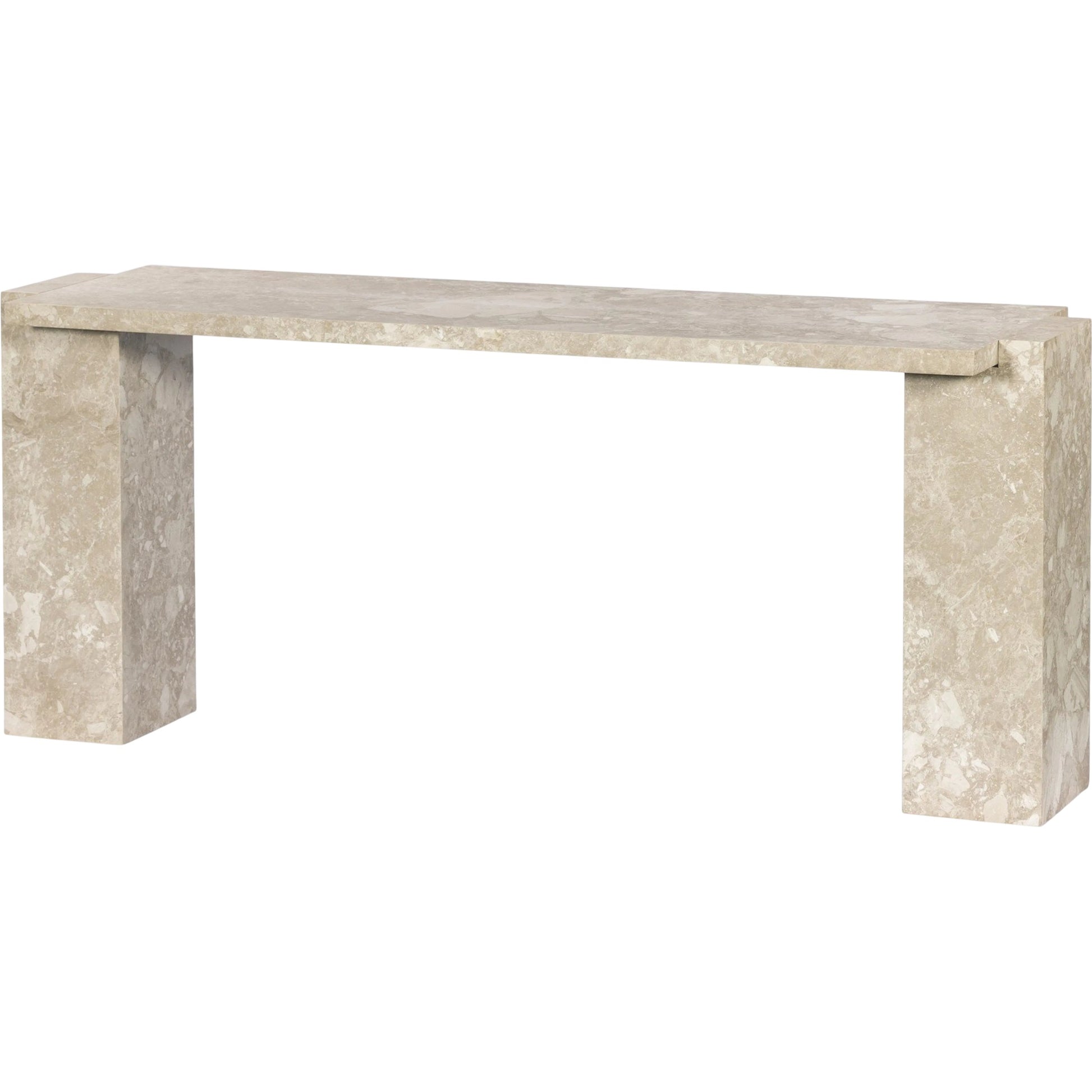Romano Console Table by Four Hands in desert taupe marble. Made from solid marble in a modern style.