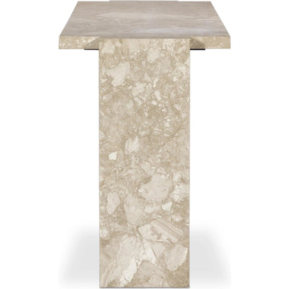 Romano Console Table by Four Hands in desert taupe marble. Made from solid marble in a modern style.