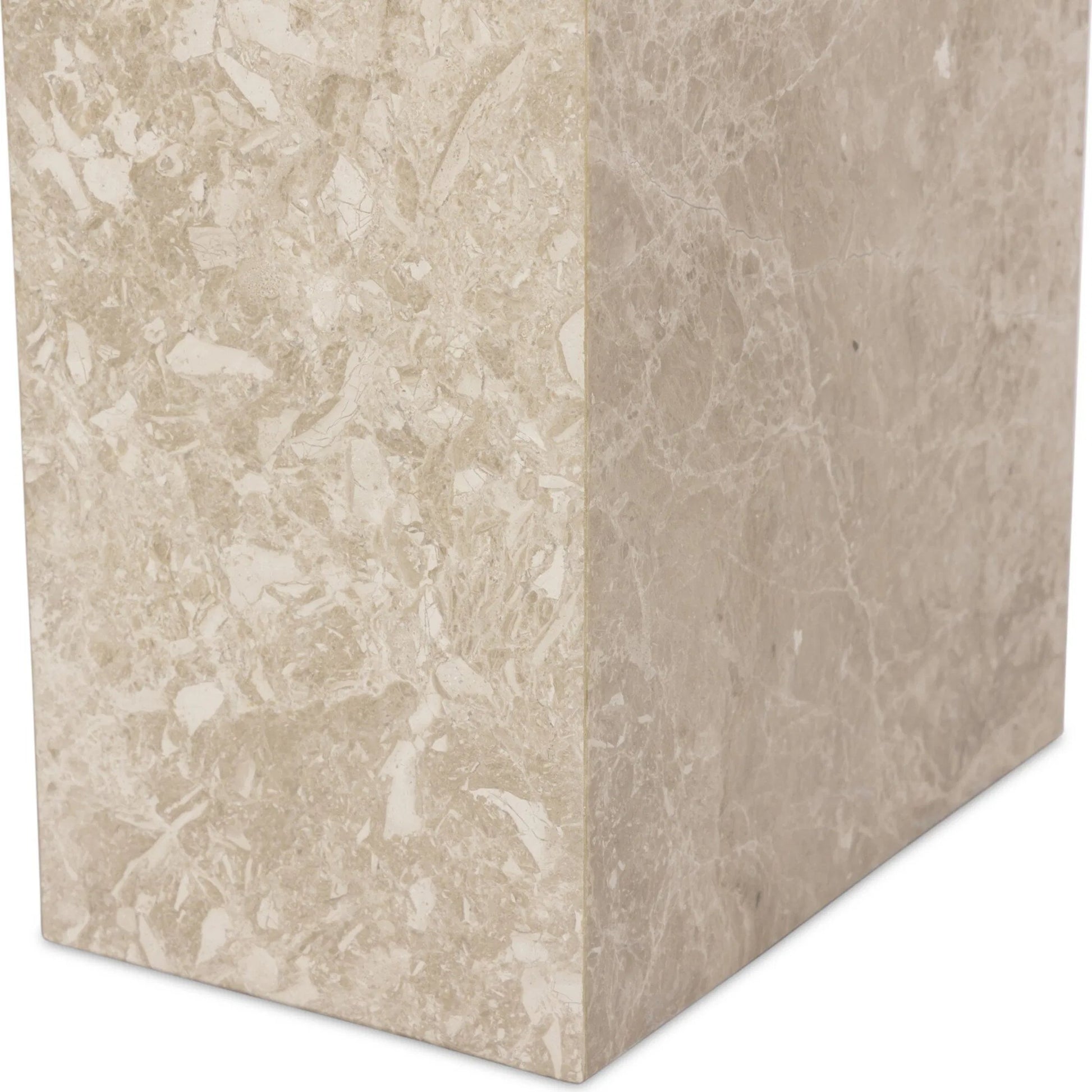 Romano End Table by Four Hands in desert taupe marble. Made from solid marble in a modern style.