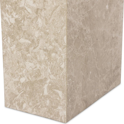 Romano End Table by Four Hands in desert taupe marble. Made from solid marble in a modern style.