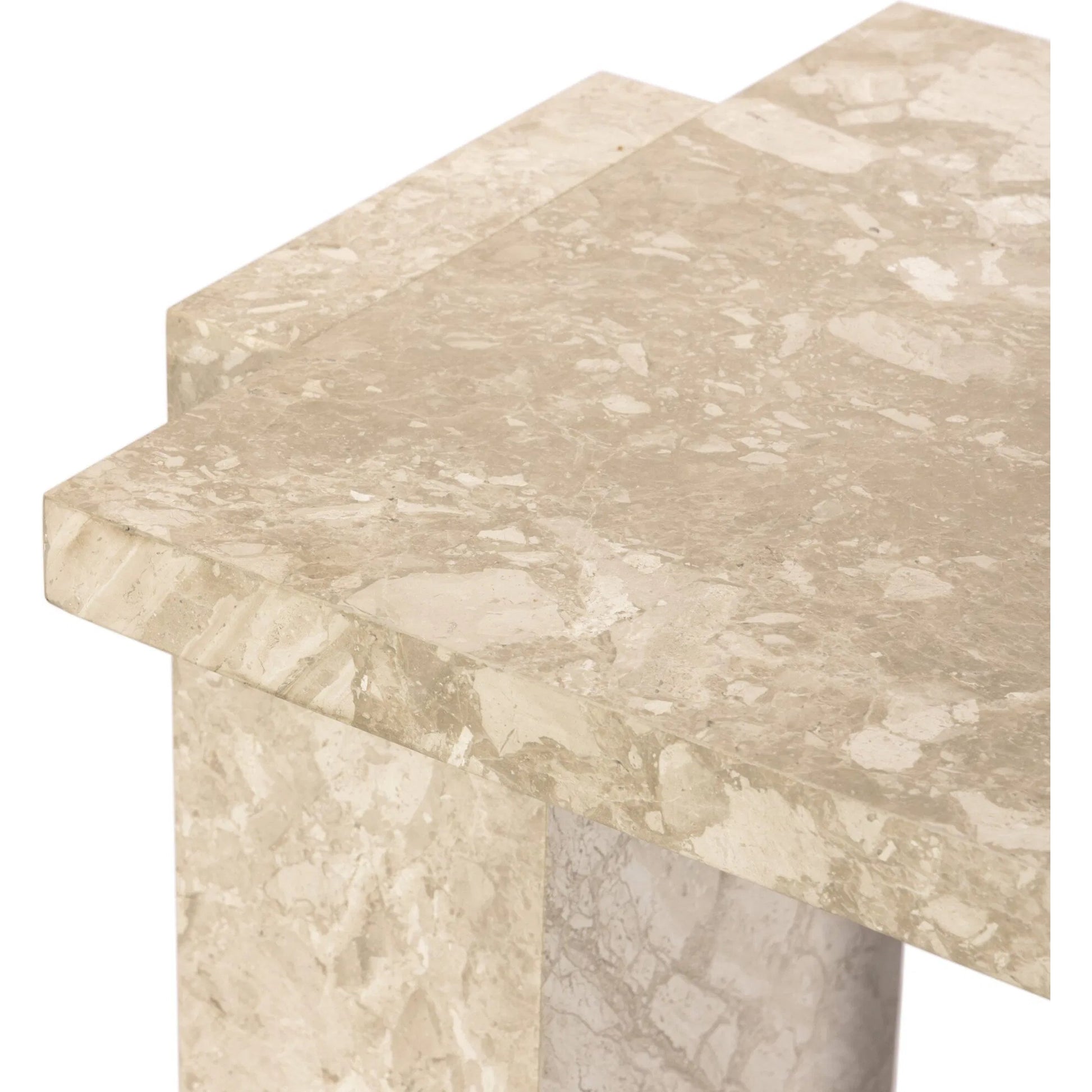 Romano End Table by Four Hands in desert taupe marble. Made from solid marble in a modern style.