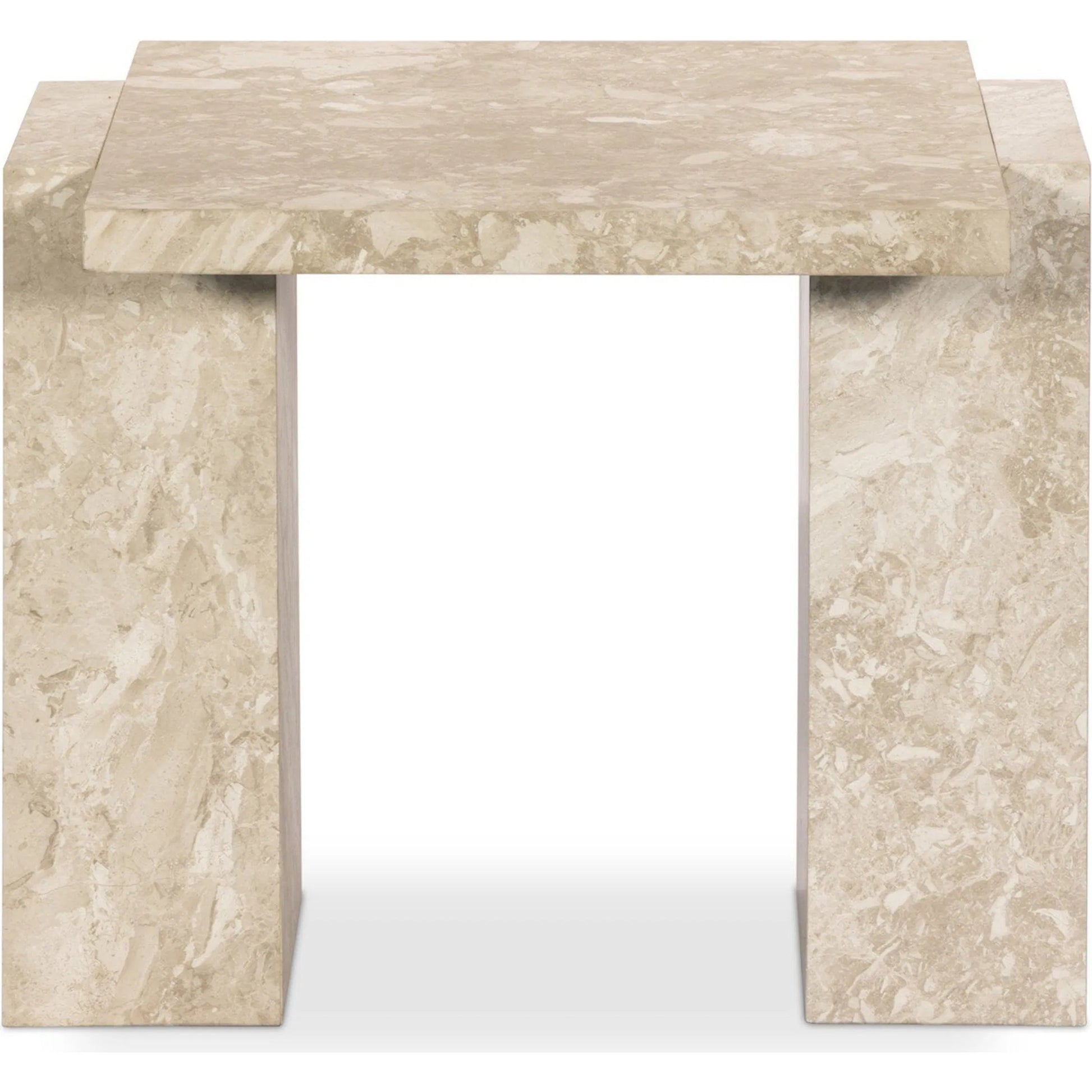 Romano End Table by Four Hands in desert taupe marble. Made from solid marble in a modern style.