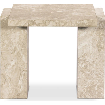 Romano End Table by Four Hands in desert taupe marble. Made from solid marble in a modern style.