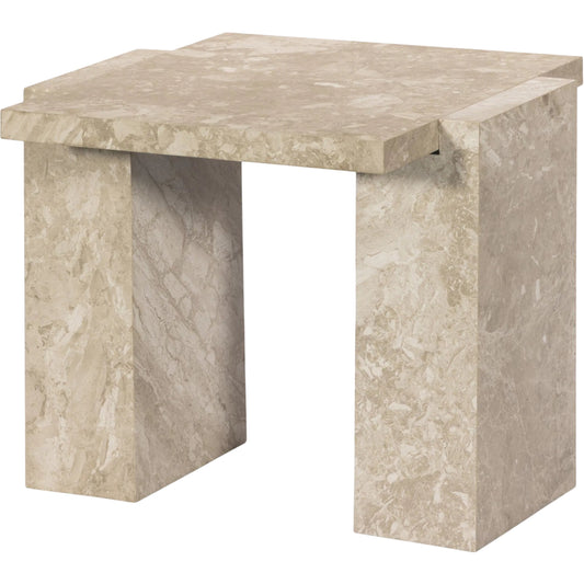 Romano End Table by Four Hands in desert taupe marble. Made from solid marble in a modern style.