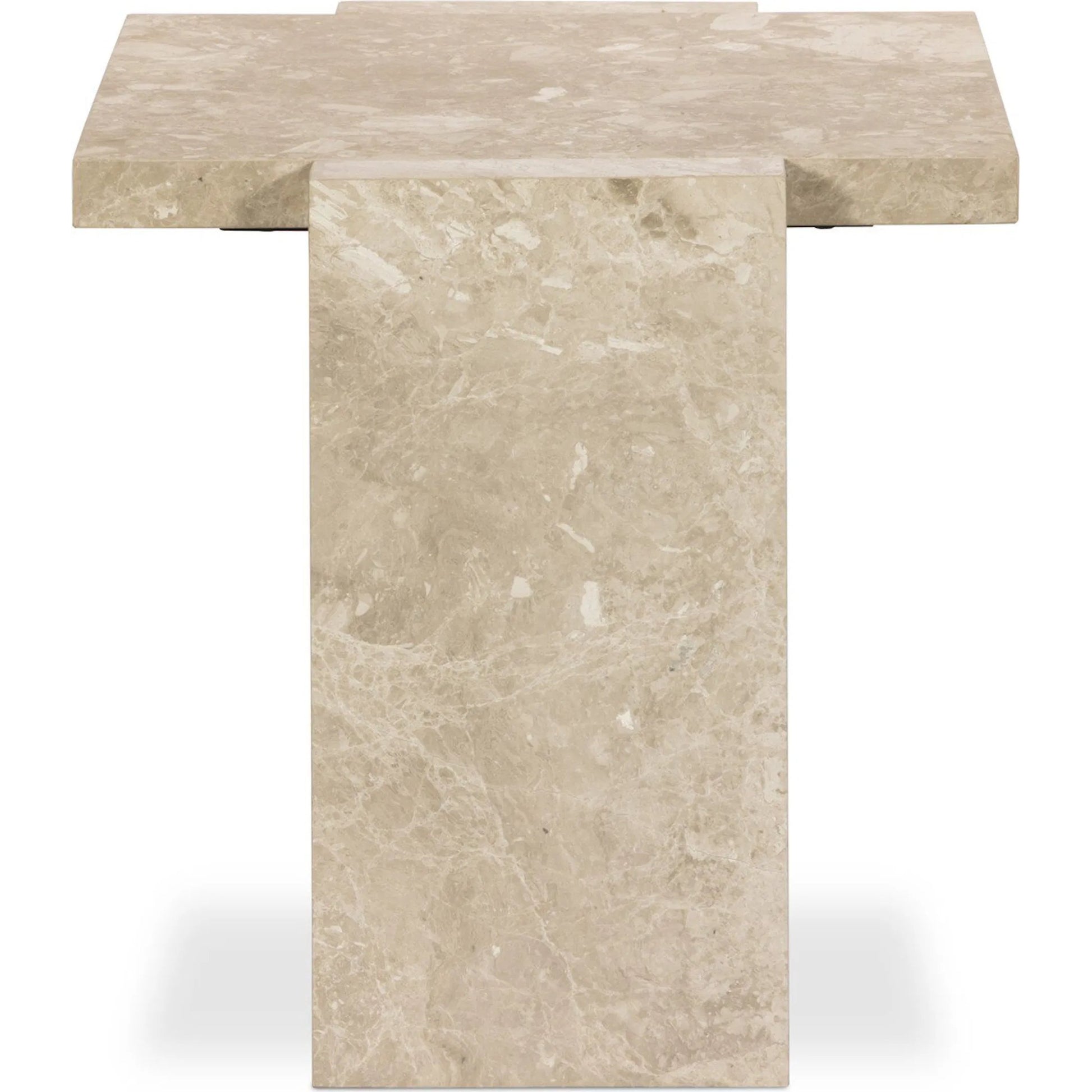 Romano End Table by Four Hands in desert taupe marble. Made from solid marble in a modern style.