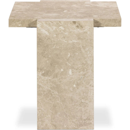 Romano End Table by Four Hands in desert taupe marble. Made from solid marble in a modern style.