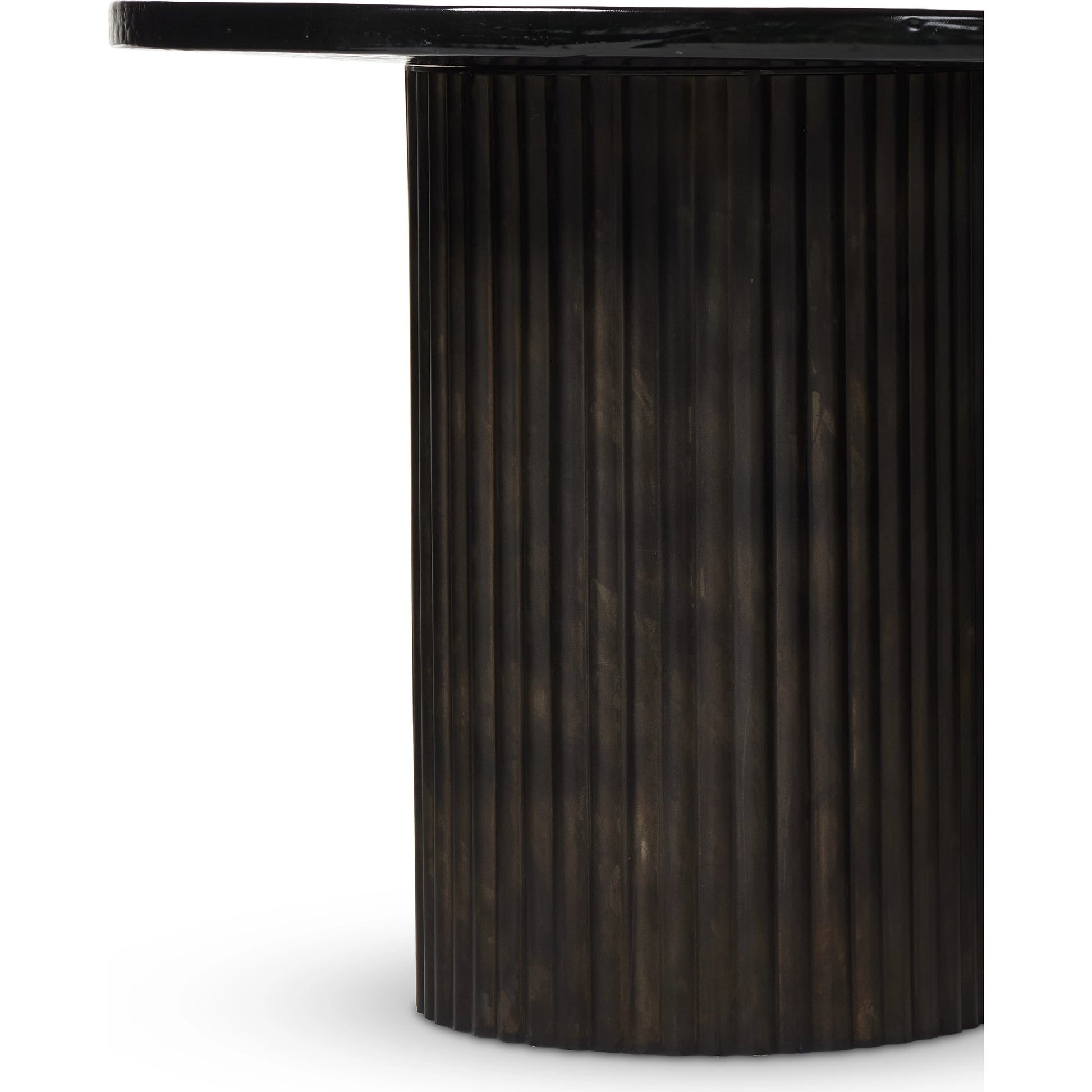 Ruben End Table by Four Hands in rustic brown, smoked black cast glass. Made from cast glass, iron in a modern style.