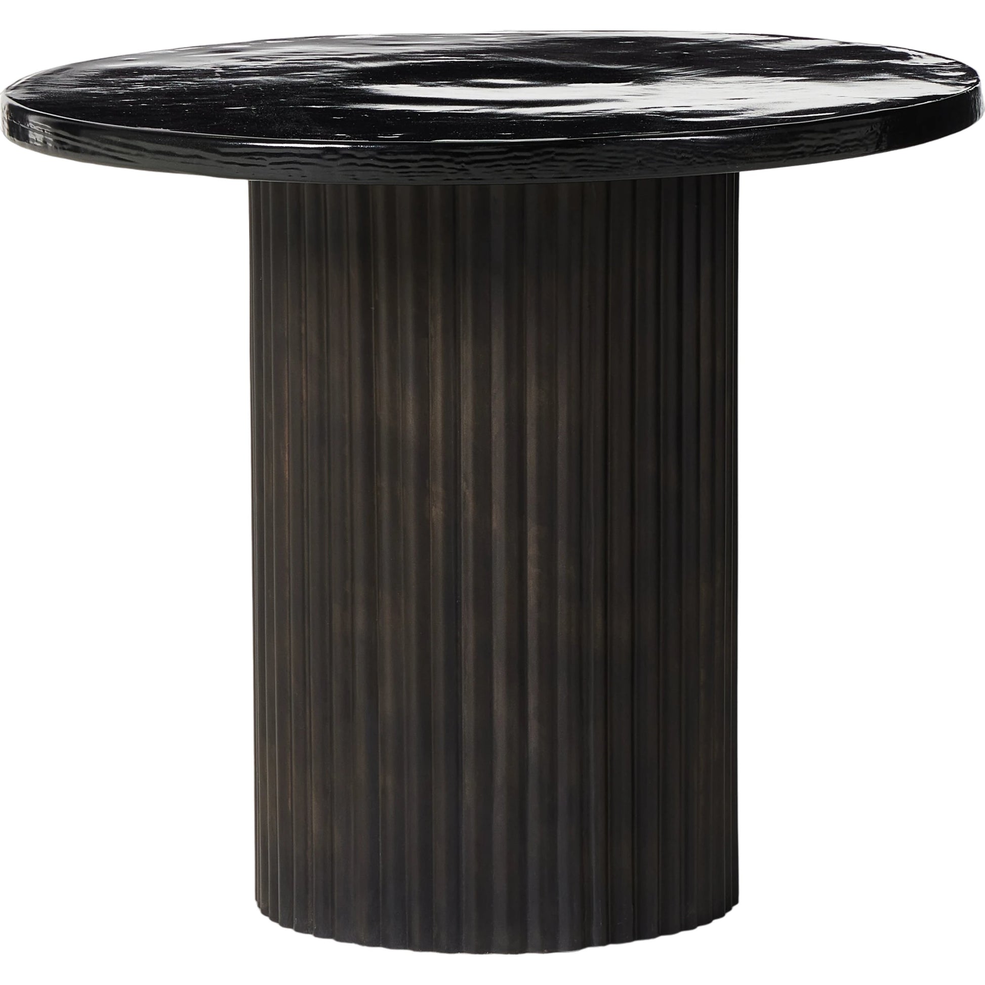 Ruben End Table by Four Hands in rustic brown, smoked black cast glass. Made from cast glass, iron in a modern style.