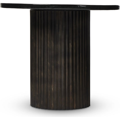 Ruben End Table by Four Hands in rustic brown, smoked black cast glass. Made from cast glass, iron in a modern style.