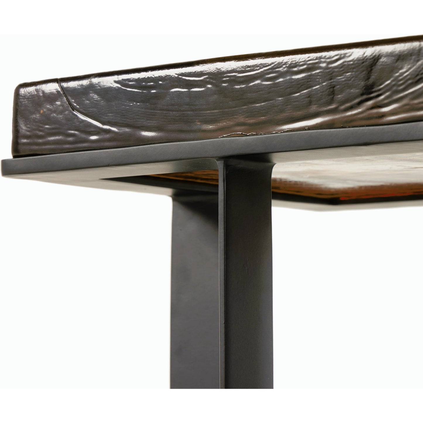 024 SI-2074325 | Closeup | Giselle End Table by Four Hands in matte black, amber. Made from cast glass, iron in a modern style.
