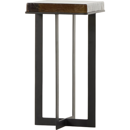 Giselle End Table by Four Hands in matte black, amber. Made from cast glass, iron in a modern style.