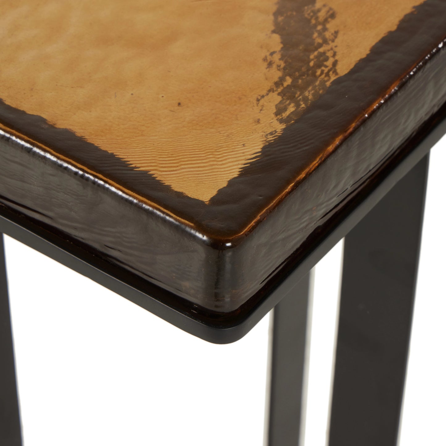 005 SI-2074325 | Closeup | Giselle End Table by Four Hands in matte black, amber. Made from cast glass, iron in a modern style.