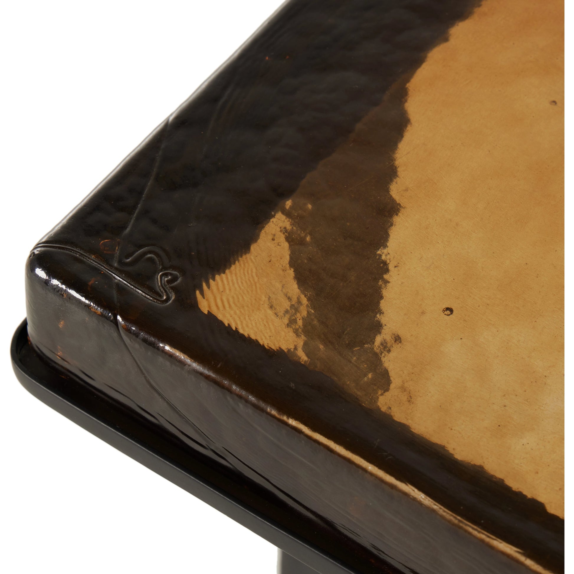 Giselle End Table by Four Hands in matte black, amber. Made from cast glass, iron in a modern style.