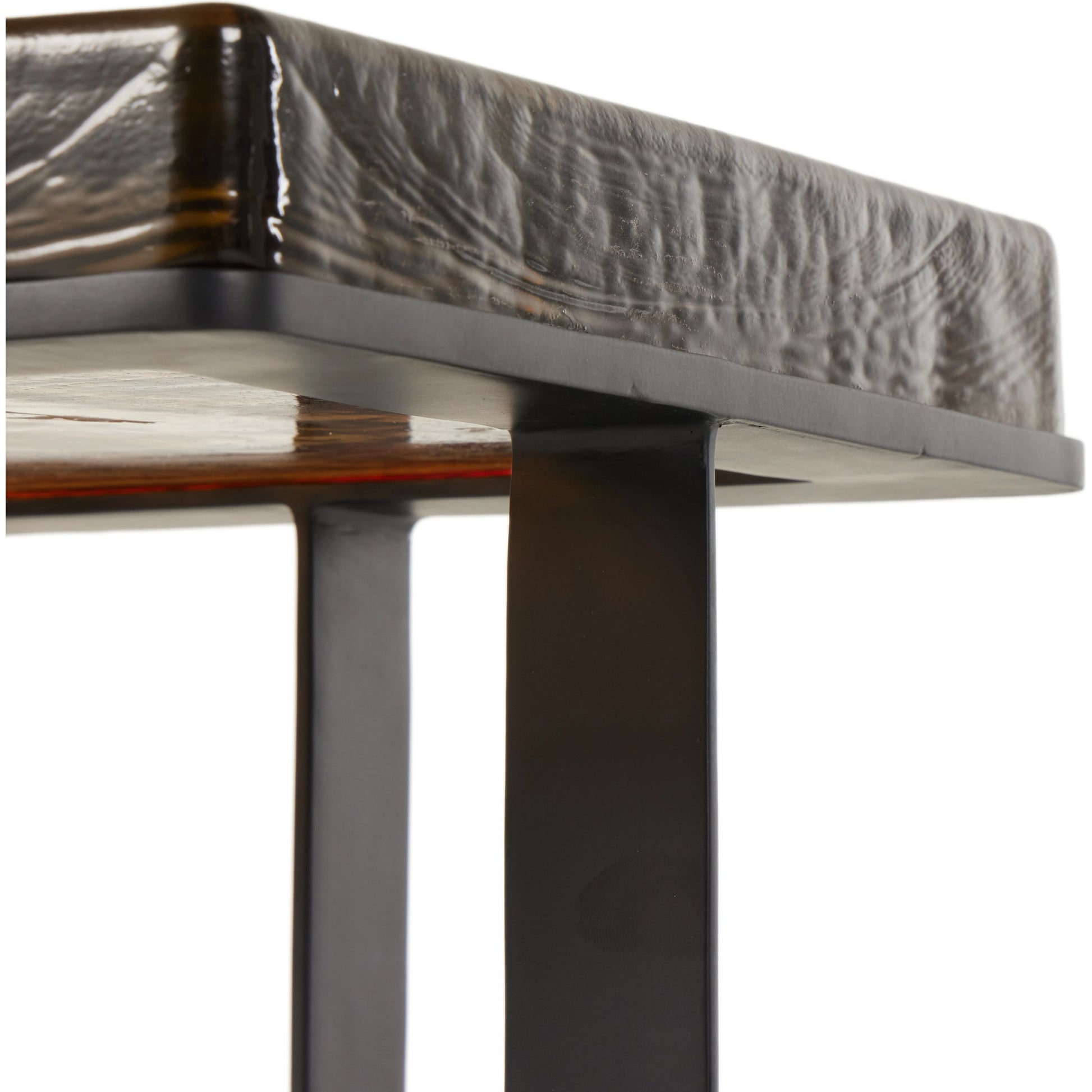 Giselle End Table by Four Hands in matte black, amber. Made from cast glass, iron in a modern style.