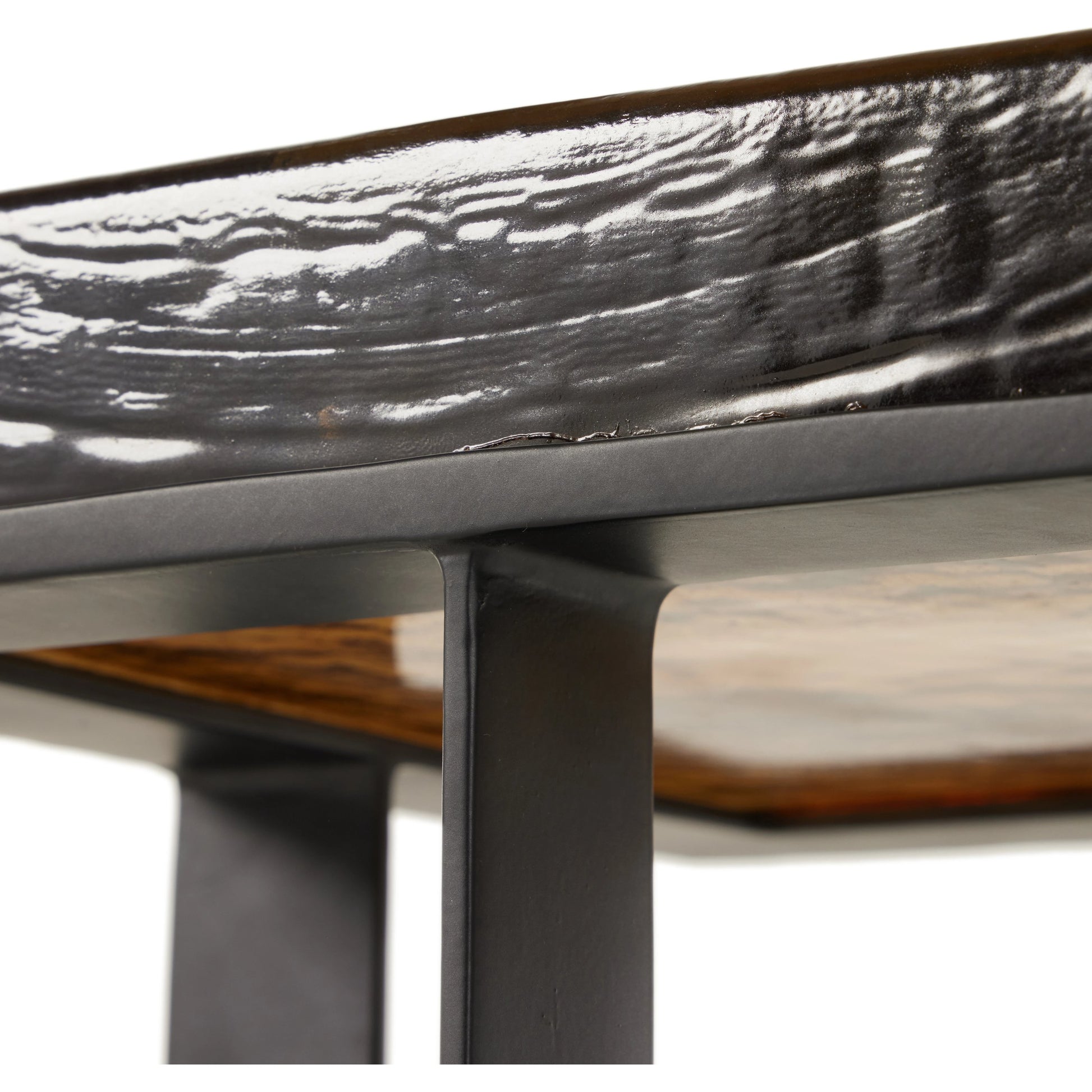 Giselle End Table by Four Hands in matte black, amber. Made from cast glass, iron in a modern style.