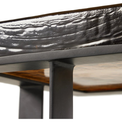 Giselle End Table by Four Hands in matte black, amber. Made from cast glass, iron in a modern style.