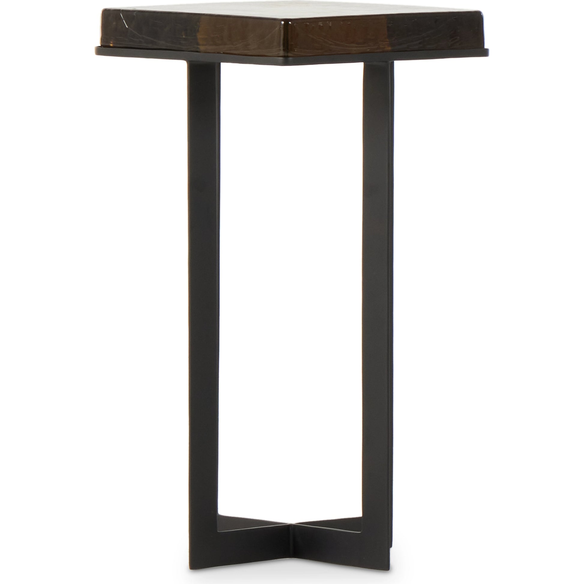 Giselle End Table by Four Hands in matte black, amber. Made from cast glass, iron in a modern style.