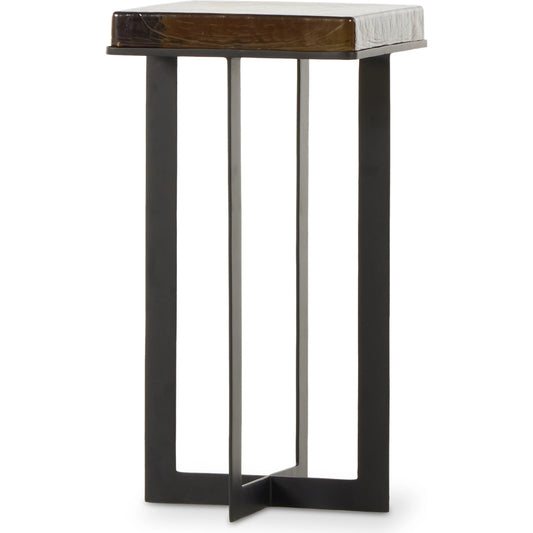 Giselle End Table by Four Hands in matte black, amber. Made from cast glass, iron in a modern style.