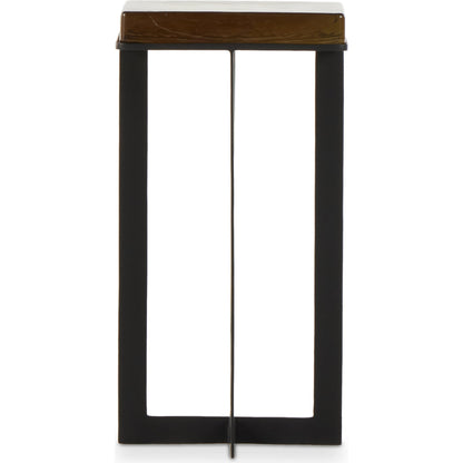 Giselle End Table by Four Hands in matte black, amber. Made from cast glass, iron in a modern style.
