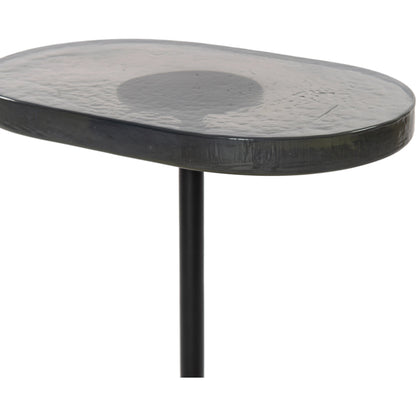 Vinia End Table by Four Hands in light blue cast glass, iron matte black. Made from iron, cast glass in a modern style.