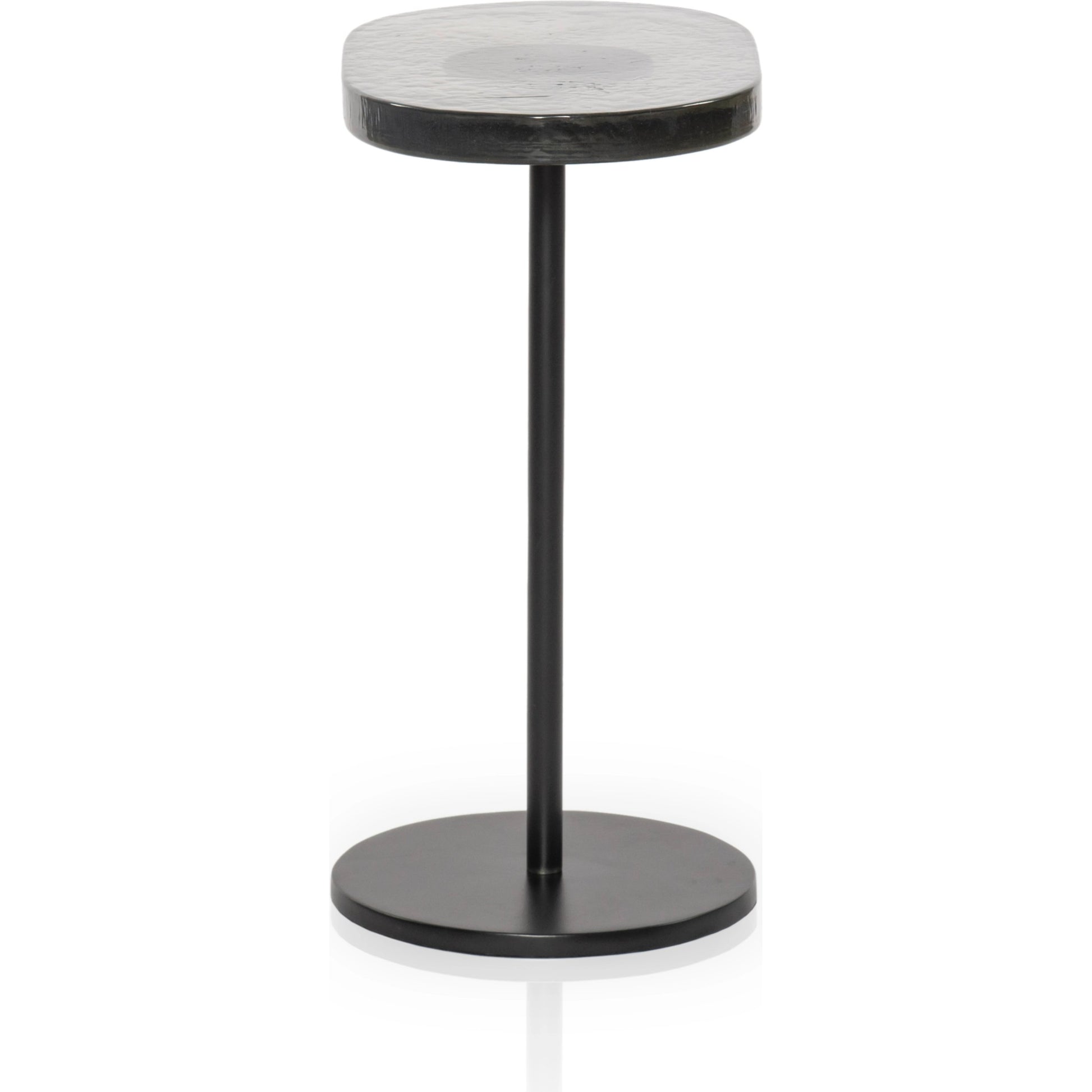 Vinia End Table by Four Hands in light blue cast glass, iron matte black. Made from iron, cast glass in a modern style.