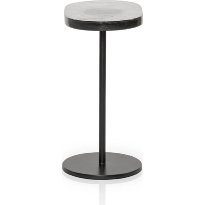 Vinia End Table by Four Hands in light blue cast glass, iron matte black. Made from iron, cast glass in a modern style.