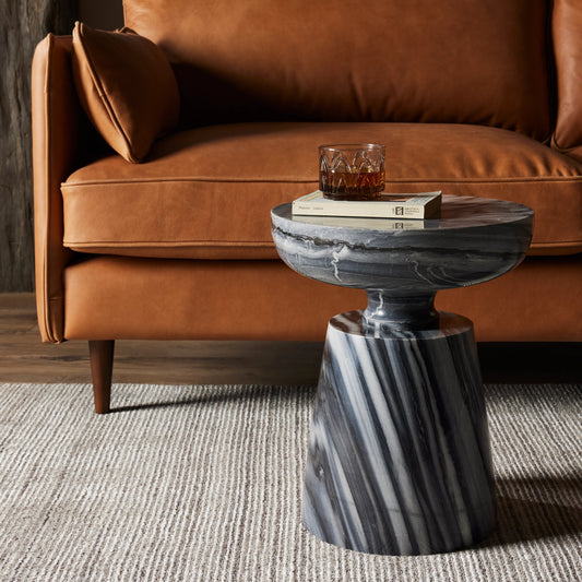 Rowe End Table by Four Hands in ebony marble. Made from solid marble in a modern style.