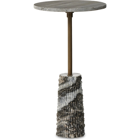 Raven End Table by Four Hands in ribbed ebony marble, antique brass. Made from solid marble, iron in a modern style.