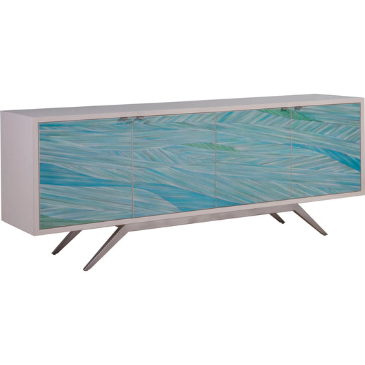 Blue Wave Media Console by Artistica Home in ivory, blue/green. Made from oak in a unique style.